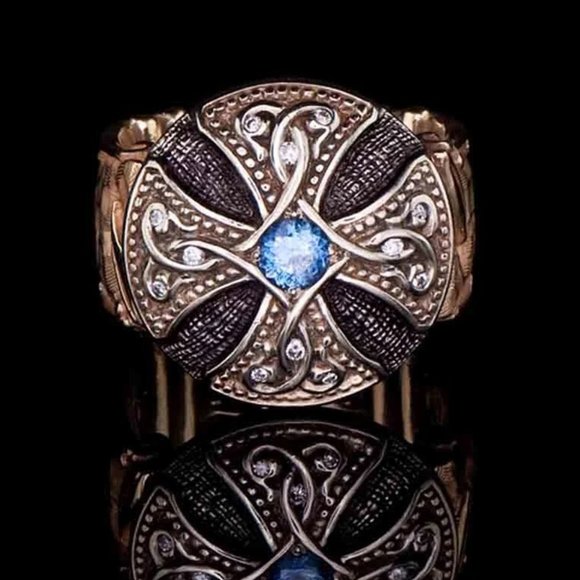 ❤️Unisex Black Enamel Signet Ring Rose Gold Blue Fashion Ring, GPMB1486 - Picture 1 of 6